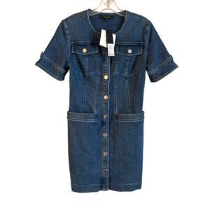 Toccin Women’s Gale Denim Dress Short Sleeve Button Up Size 4 Cotton NWT Lined